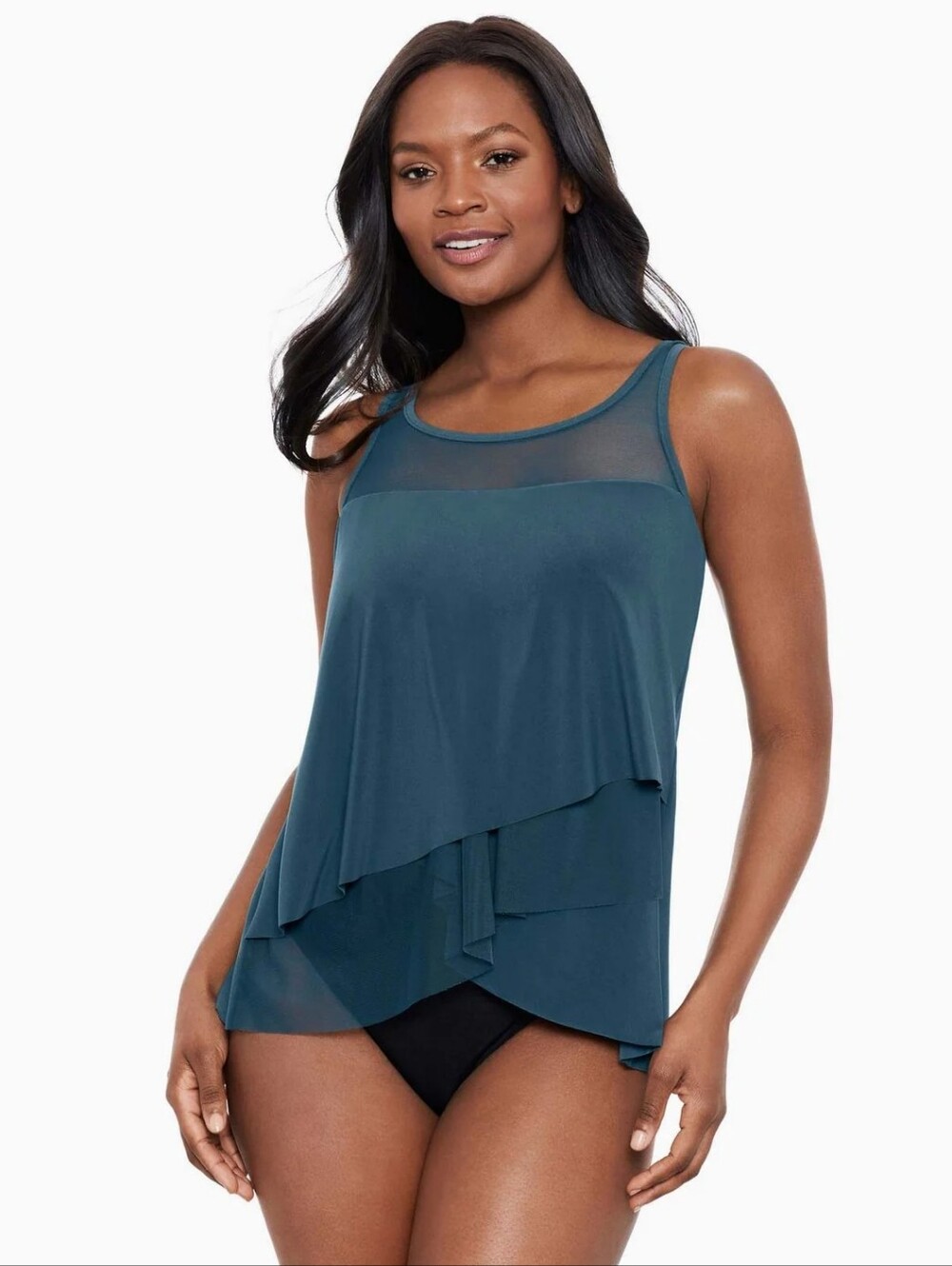 Miraclesuit Teal Layered Tankini Swim Top 14 NWT